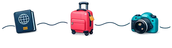 Passaporte, mala e câmera